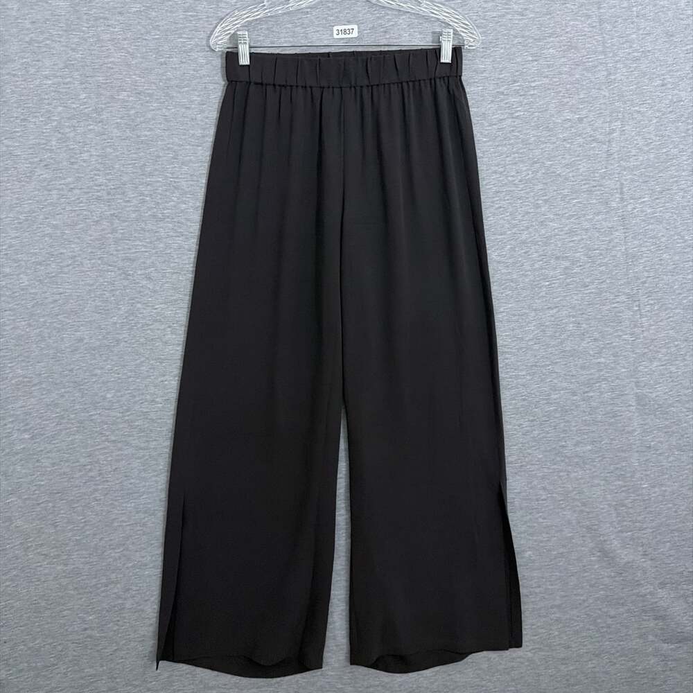 Eileen Fisher Womens XS Brown 100% Silk Wide Leg Lightweight Pants Stretch Slits